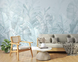Tropical Mural Wallpaper | Soft Blue Palm Leaves Design