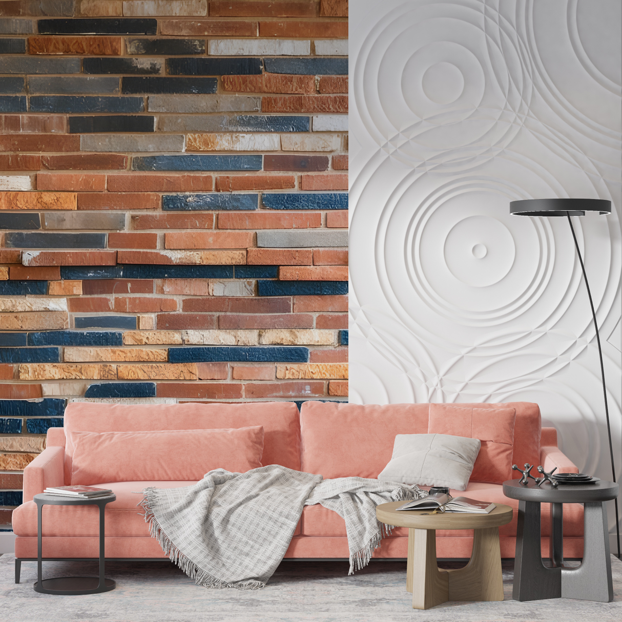 Brick Mural Wallpaper | Industrial Terracotta and Navy Design