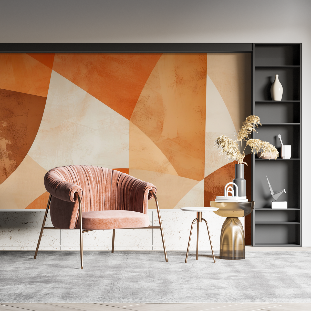 Abstract Mural Wallpaper | Terracotta Geometric Curves