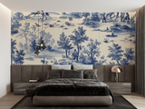 Vintage Mural Wallpaper | Blue Toile de Jouy Countryside Scene