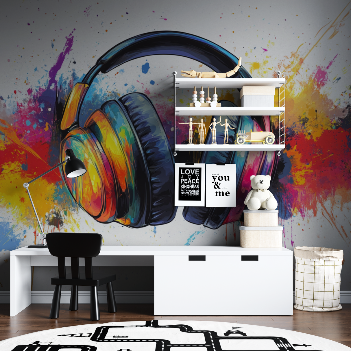 Music Mural Wallpaper | Colorful Headphones Graffiti Art