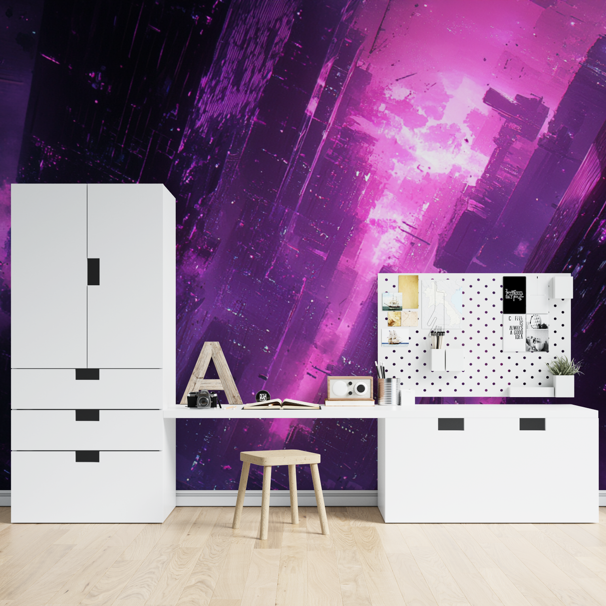Gaming Mural Wallpaper | Neon Purple Cyberpunk City