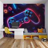 Gaming Mural Wallpaper | Neon PlayStation Controller Design