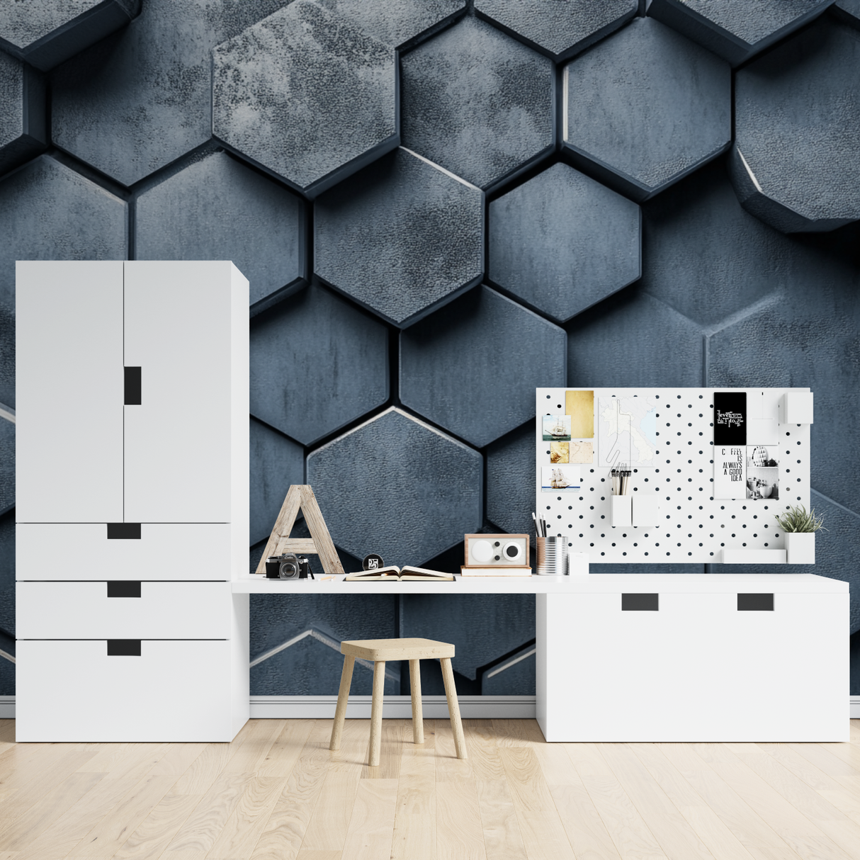 3D Geometric Mural Wallpaper | Metallic Honeycomb Pattern