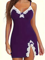 Lace Trim Bodycon Dress  Elegant V-Neck Design With Side Slit - Product showcase