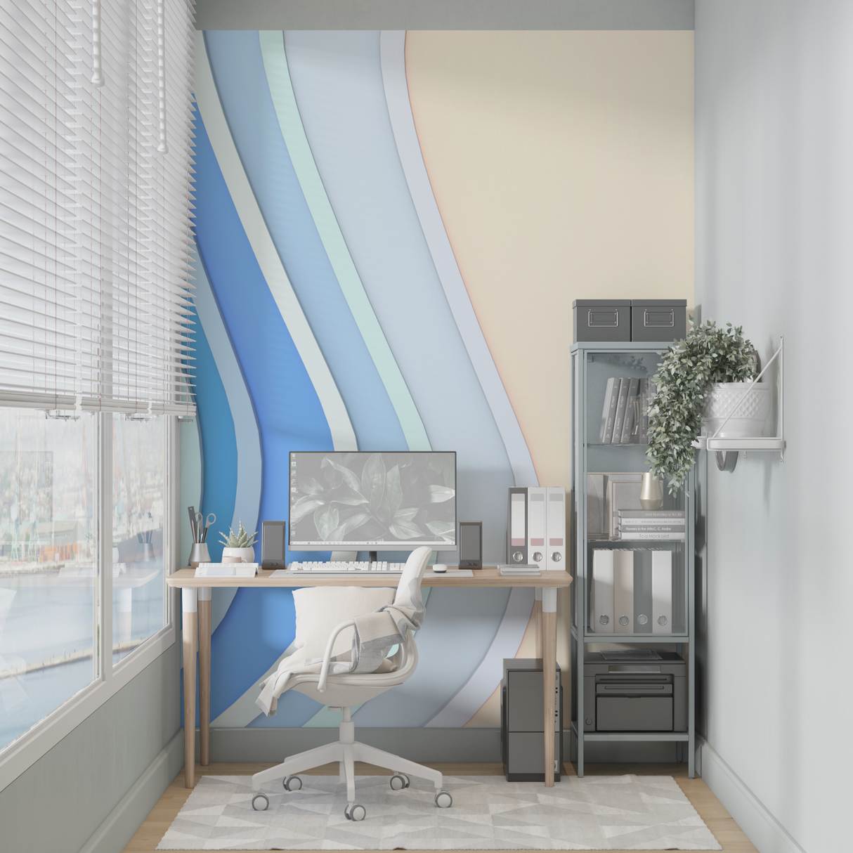 Abstract Mural Wallpaper | Blue Waves 3D Design