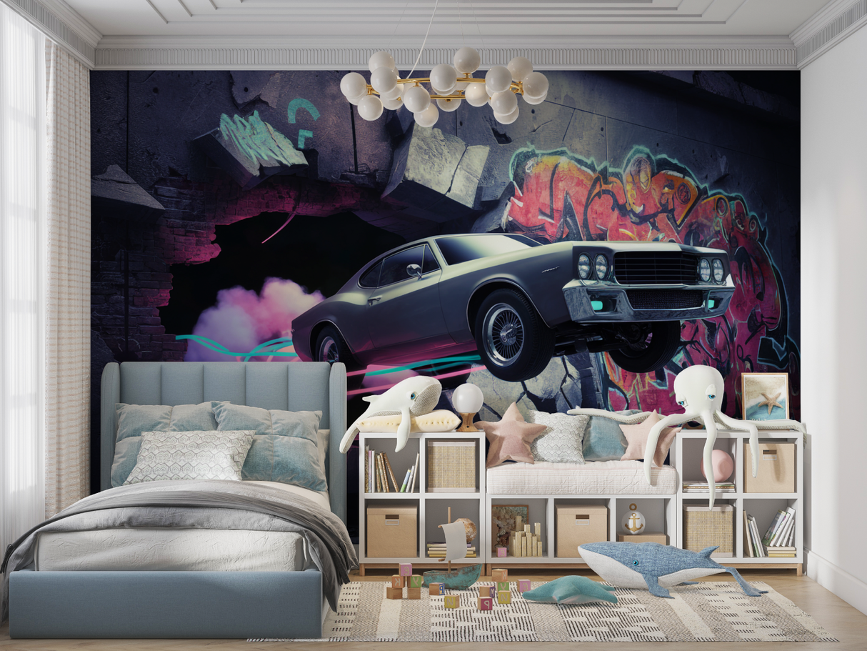 Sports Car Mural Wallpaper | Urban Graffiti Design