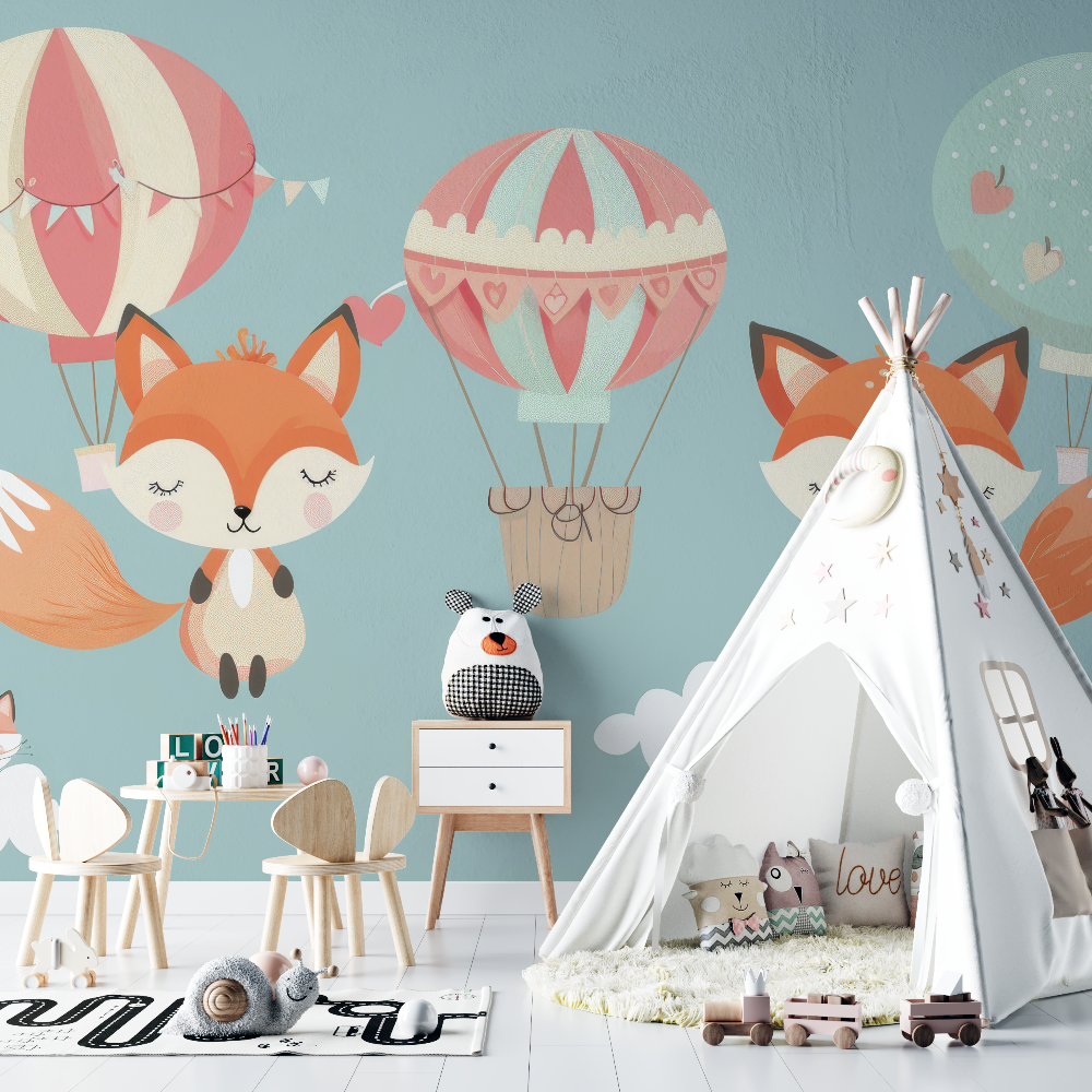 Forest Animals Mural Wallpaper | Fox and Hot Air Balloon Adventure