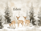 Forest Animals Mural Wallpaper | Deer and Pine Trees in Winter Scene