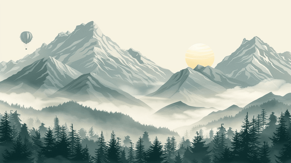Mountain Mural Wallpaper | Scandinavian Misty Peaks Design