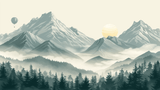Mountain Mural Wallpaper | Scandinavian Misty Peaks Design