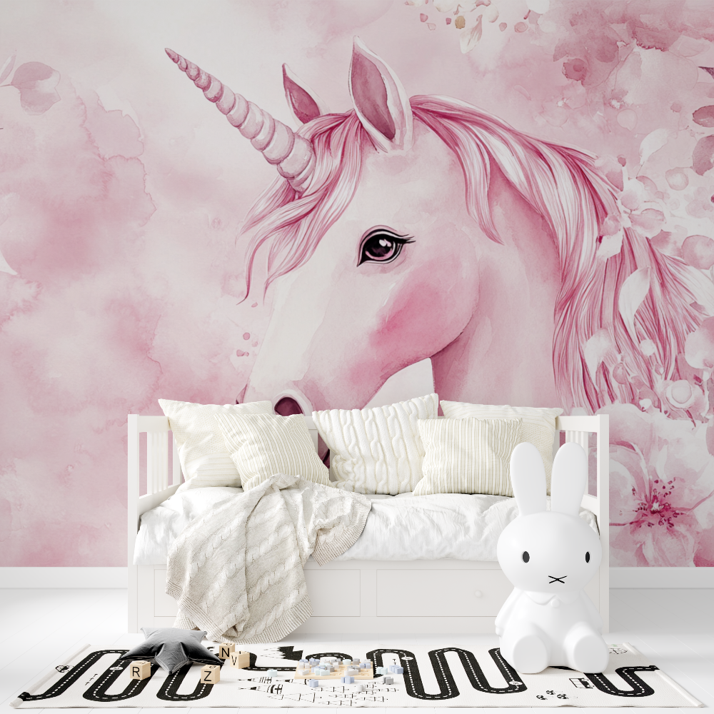 Unicorn Mural Wallpaper | Watercolor Pink Fantasy Design