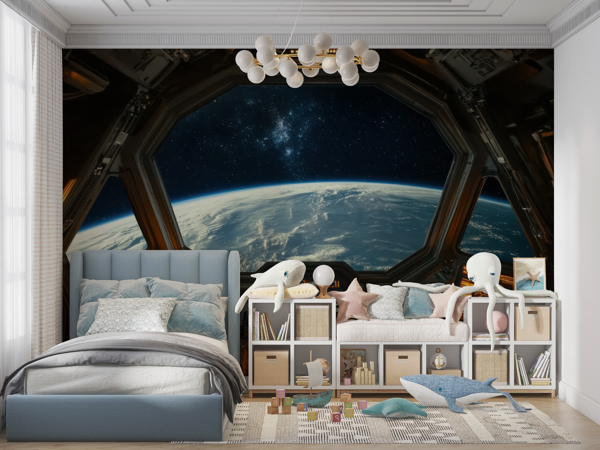 Space Mural Wallpaper | Spacecraft Window Earth View