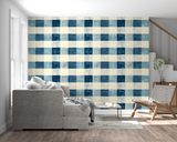Pattern Mural Wallpaper | Blue and Cream Gingham Design