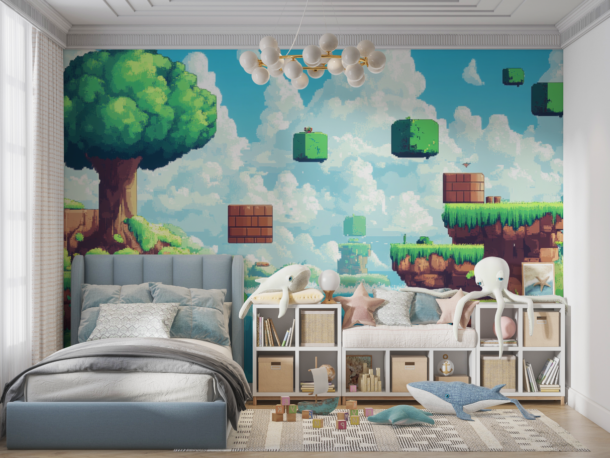 Gaming Mural Wallpaper | Retro Pixel Art Landscape
