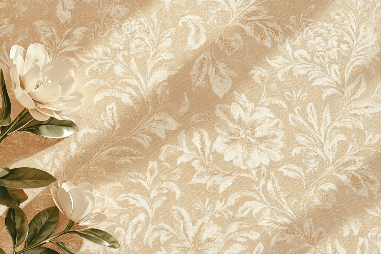 Floral Mural Wallpaper | Elegant Beige and White Design