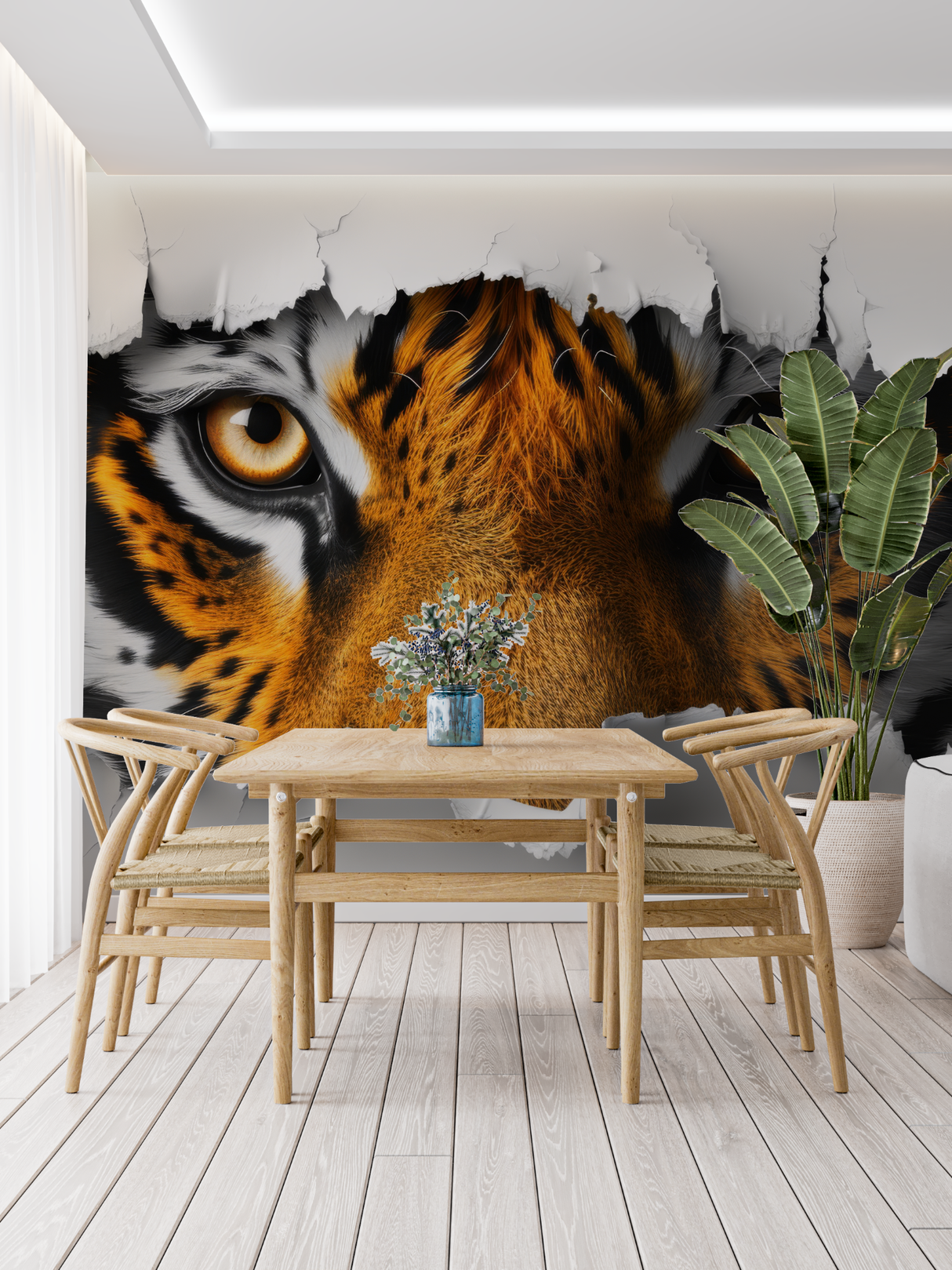 Tiger Mural Wallpaper | 3D Eyes Breaking Through Wall