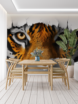 Tiger Mural Wallpaper | 3D Eyes Breaking Through Wall