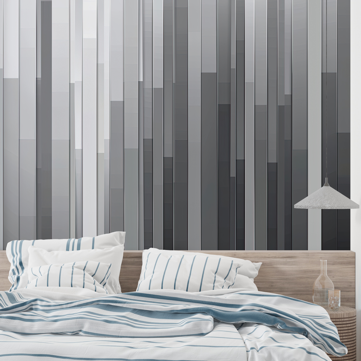 Geometric Mural Wallpaper | Modern Grey Gradient Stripes
