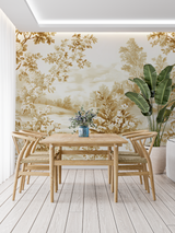 Vintage Mural Wallpaper | Golden Toile de Jouy Landscape