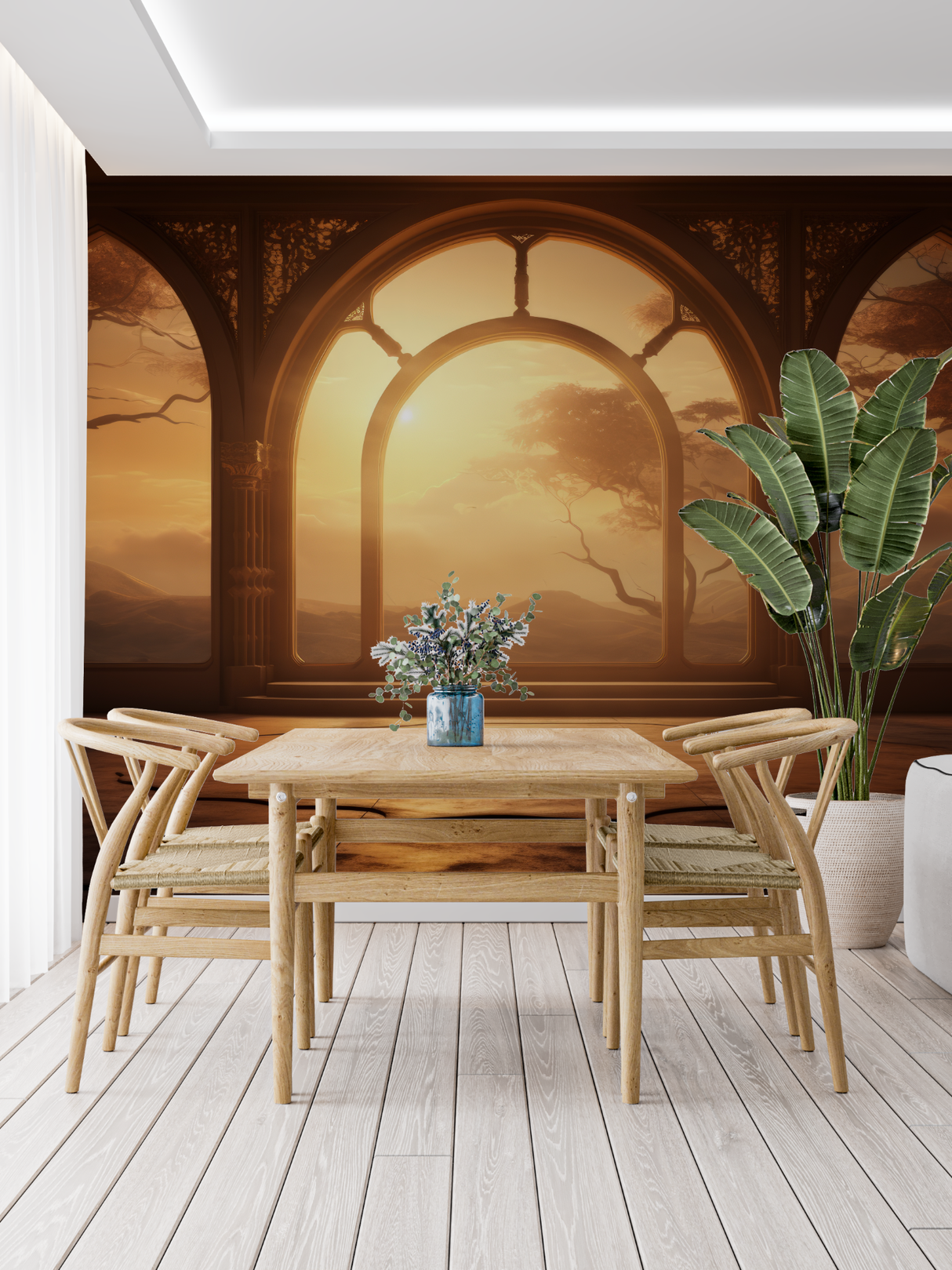 Gothic Arch Mural Wallpaper | Sunset Terracotta Landscape
