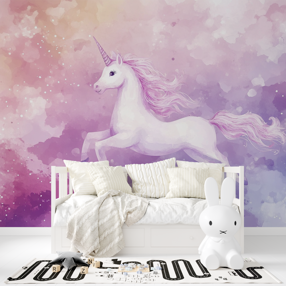 Unicorn Mural Wallpaper | Magical Pink and Purple Watercolor Design