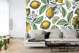 Citrus Mural Wallpaper | Vintage Lemon and Blossom Pattern