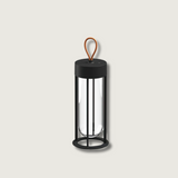 Portable LED Table Lamp  Glass Cylinder Design with Leather Handle - Product showcase