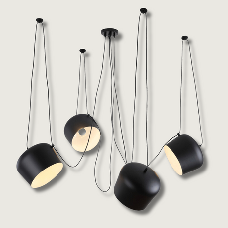 Modern Pendant Light  Adjustable Black Drum Shades - Product showcase