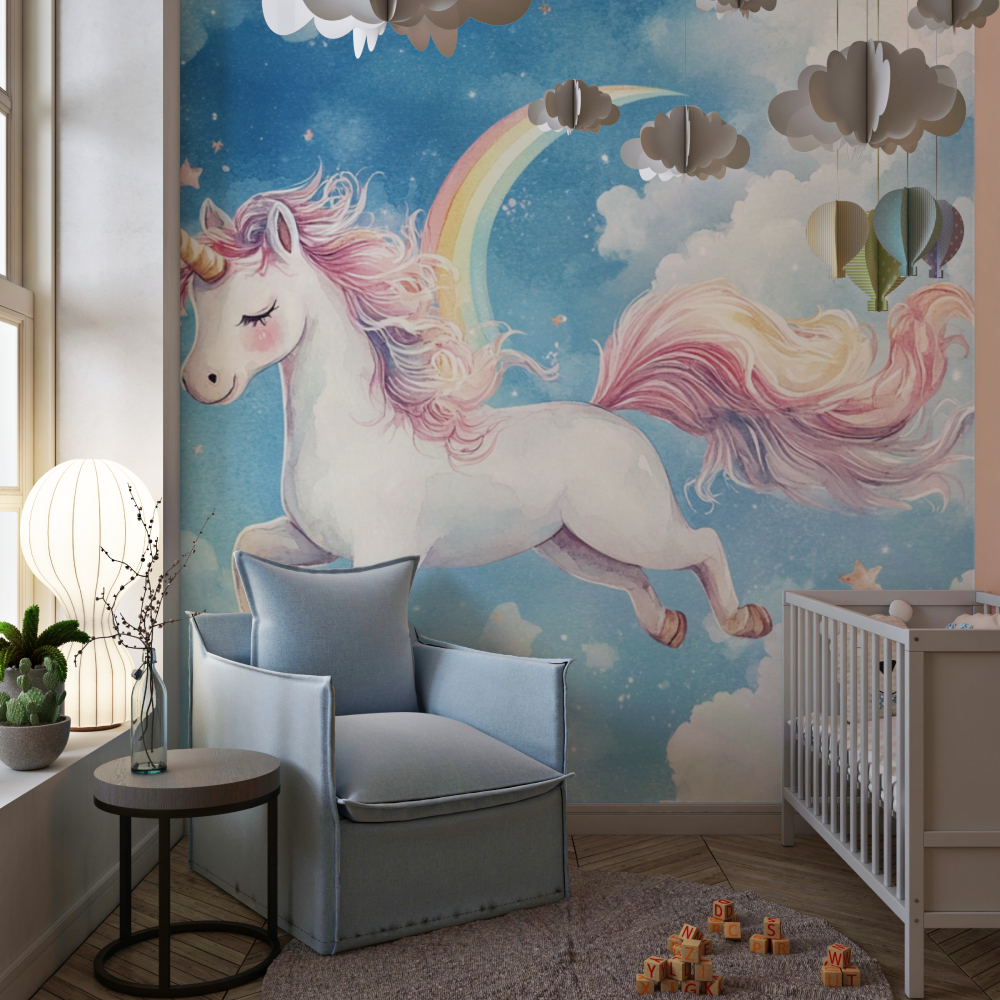 Unicorn Mural Wallpaper | Magical Rainbow and Stars Design