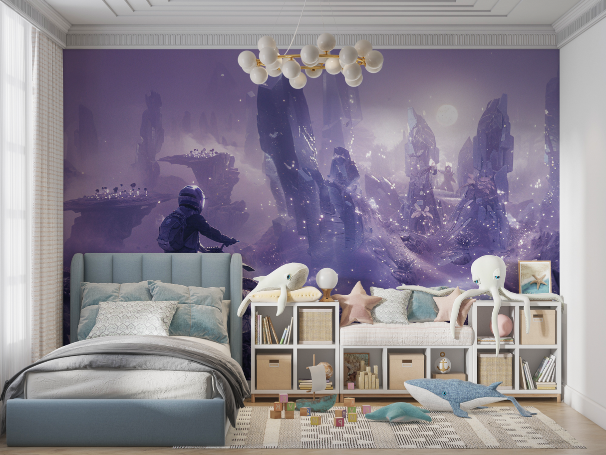 Sports Mural Wallpaper | Motocross Adventure in Purple Galaxy