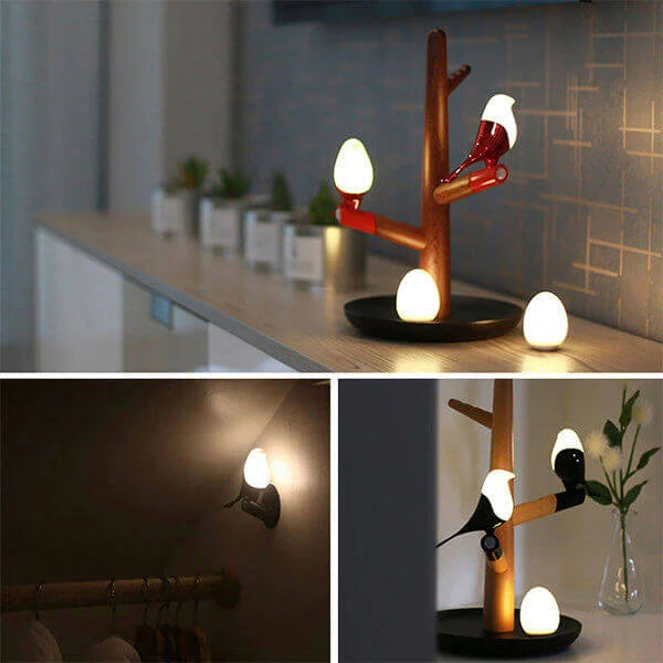Motion Sensor Table Lamp  Wooden Bird Branch Design - Detailed view