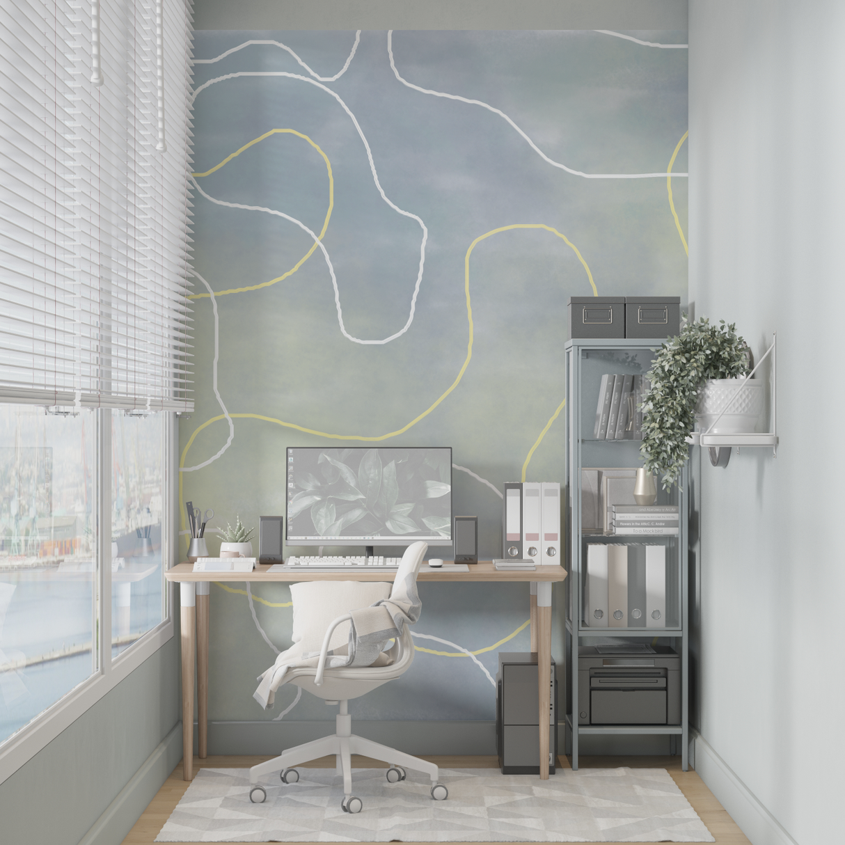 Abstract Mural Wallpaper | Gentle Curves in Grey and Yellow