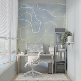Abstract Mural Wallpaper | Gentle Curves in Grey and Yellow
