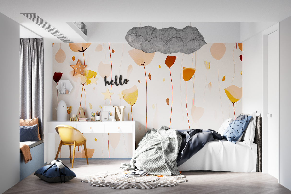 Floral Mural Wallpaper | Abstract Terracotta Blooms
