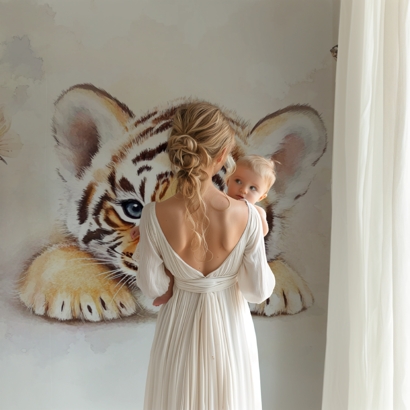 Tiger Mural Wallpaper | Baby Cub with Butterflies Design