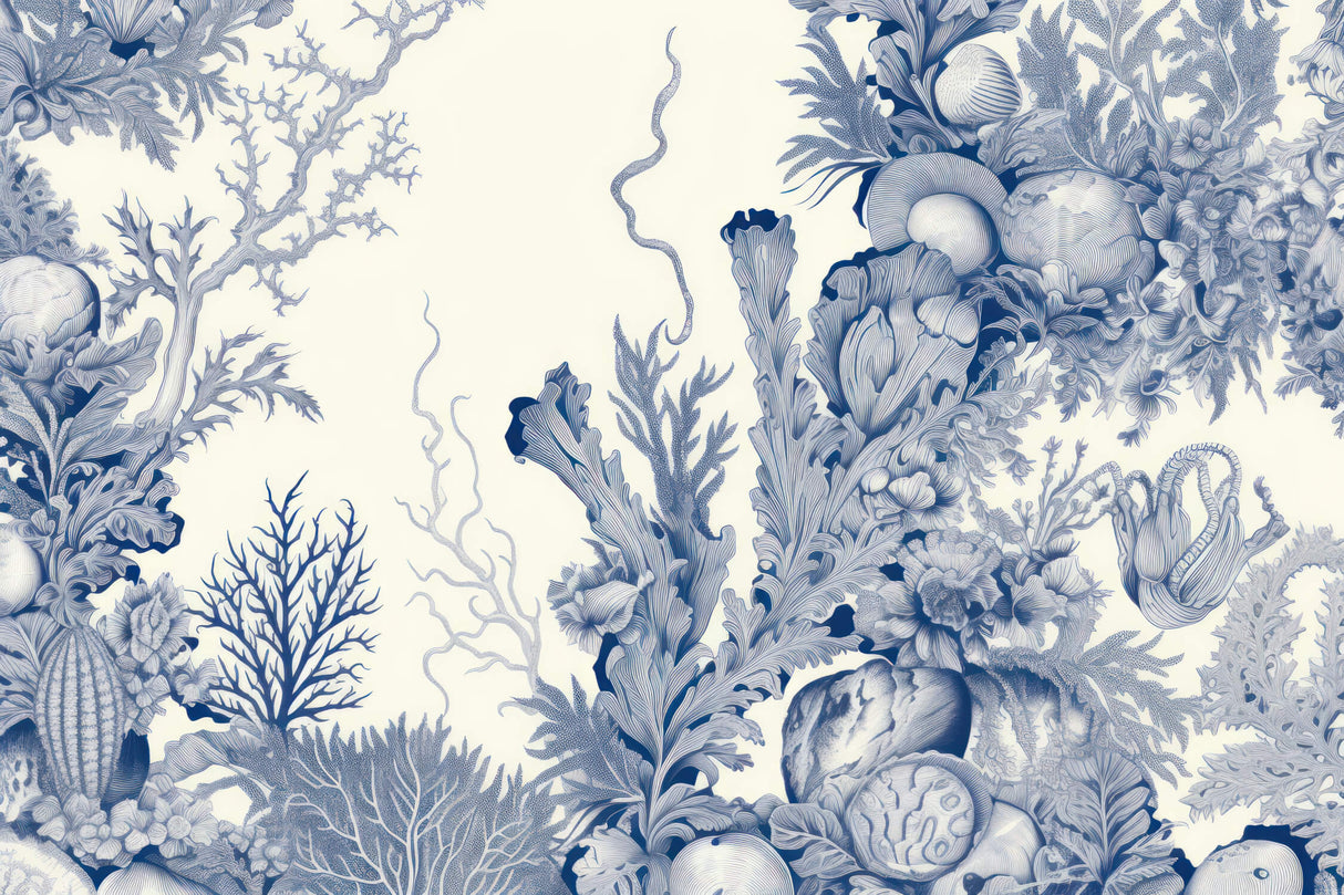 Marine Pattern Mural Wallpaper | Blue Toile de Jouy Design