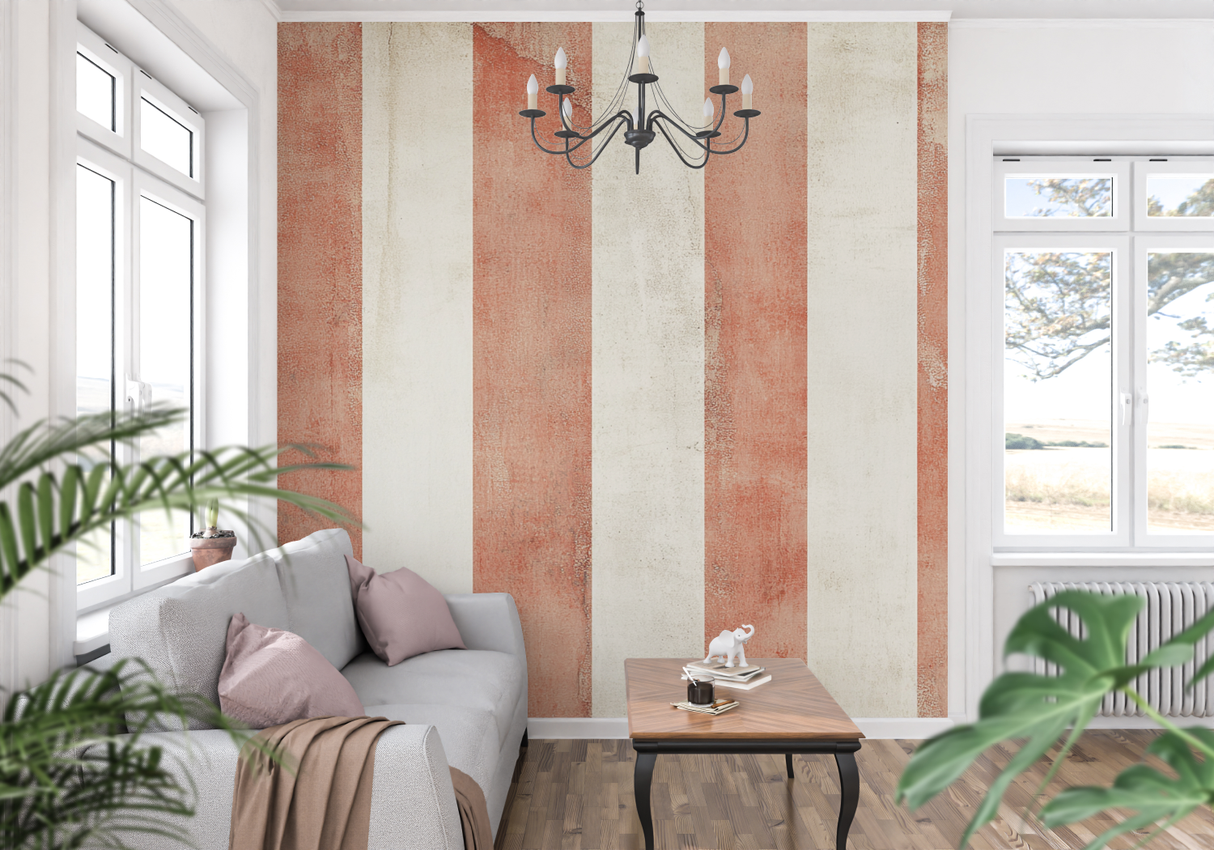 Striped Mural Wallpaper | Terracotta and Cream Vertical Design