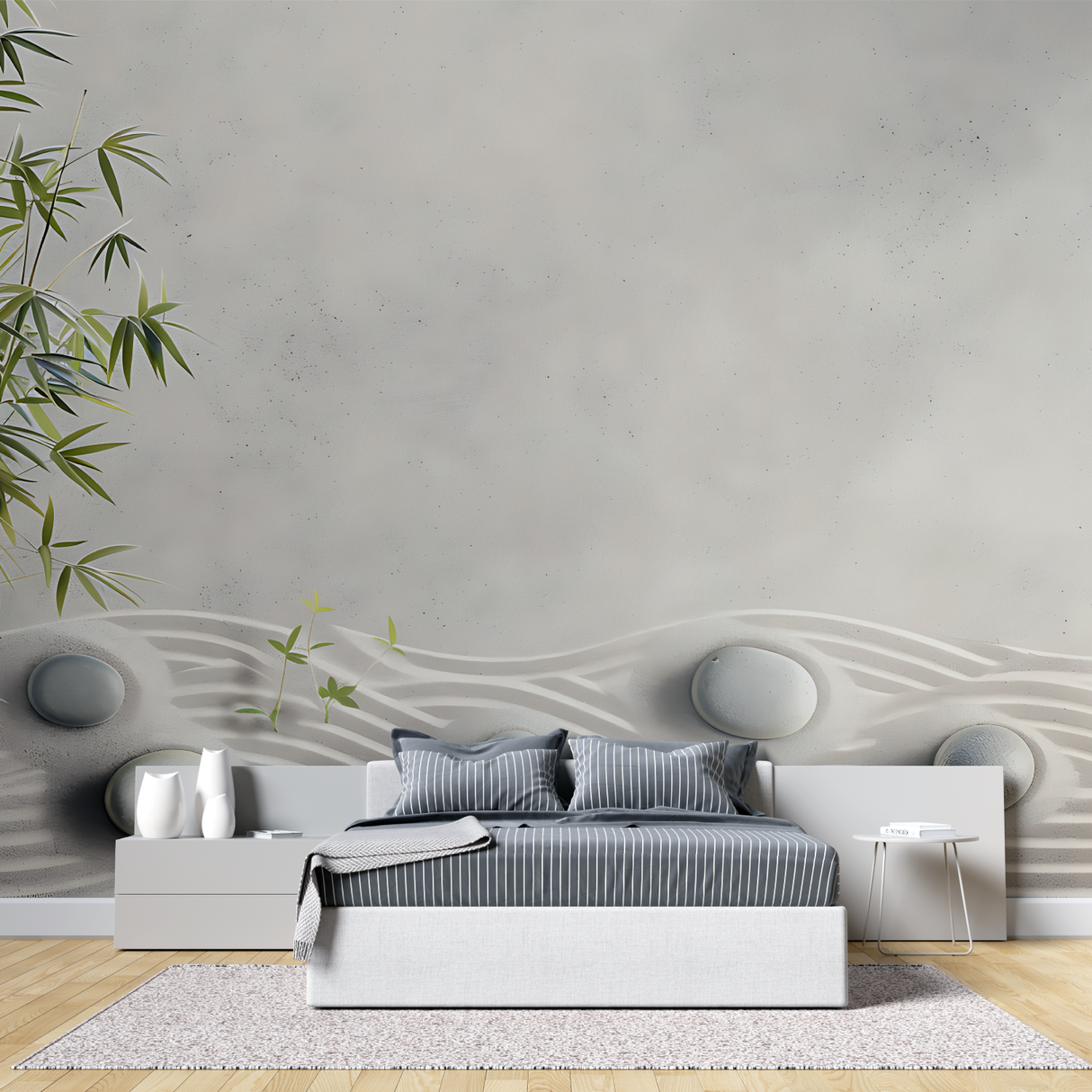 Bamboo Mural Wallpaper | Zen Garden with Stone Waves