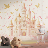 Princess Mural Wallpaper | Magical Castle with Gold Butterflies