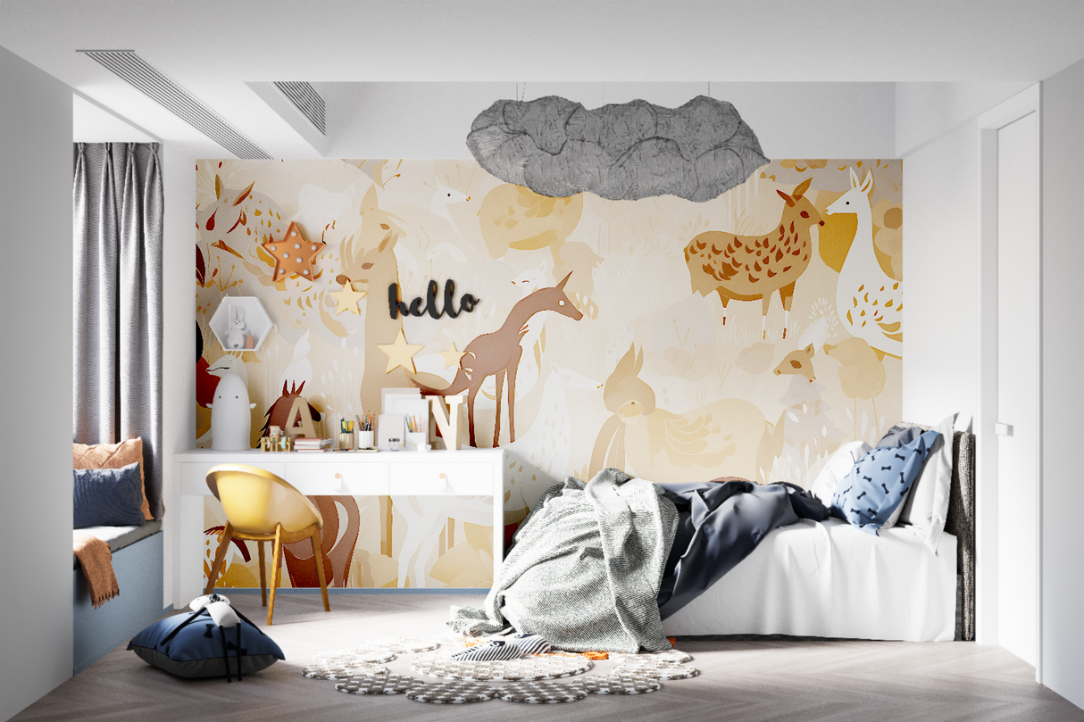 Forest Animals Mural Wallpaper | Terracotta Safari Design