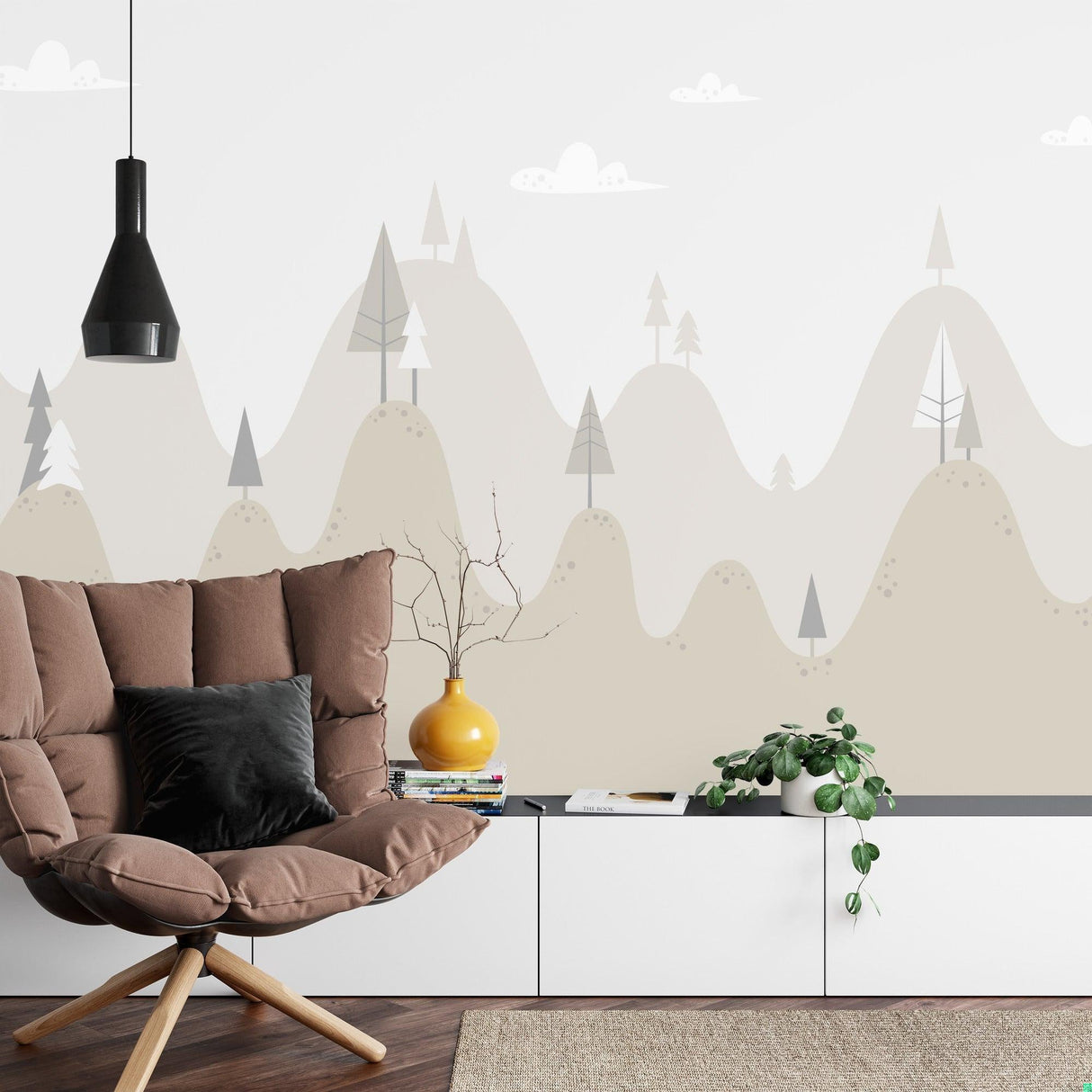 Mountain Mural Wallpaper | Minimalist Scandinavian Design