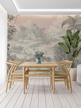 Tropical Mural Wallpaper | Vintage Palm Trees Landscape in Beige