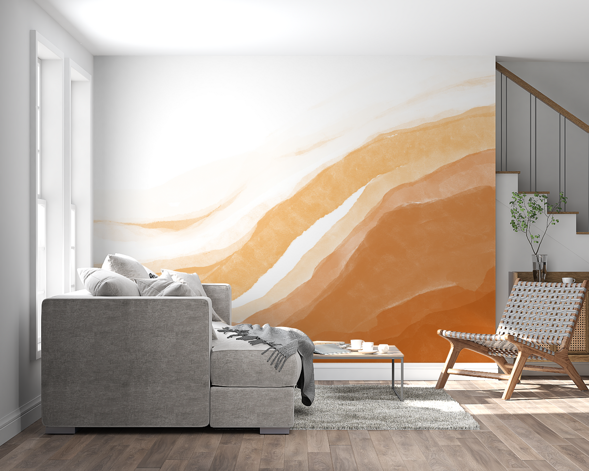 Abstract Mural Wallpaper | Terracotta and Gold Waves
