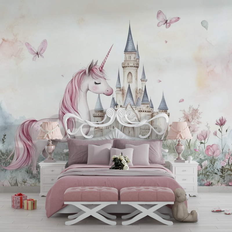 Princess Mural Wallpaper | Unicorn and Castle Fantasy Design
