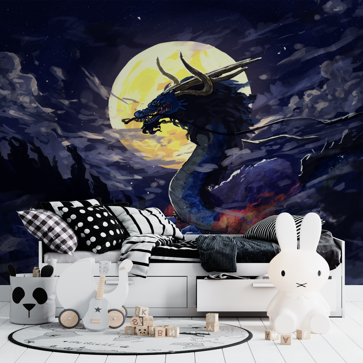 Dragon Mural Wallpaper | Mystical Night Sky Scene