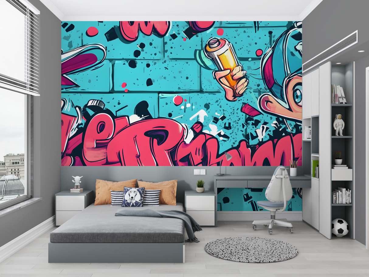 Street Art Mural Wallpaper | Urban Graffiti with Vintage Cars