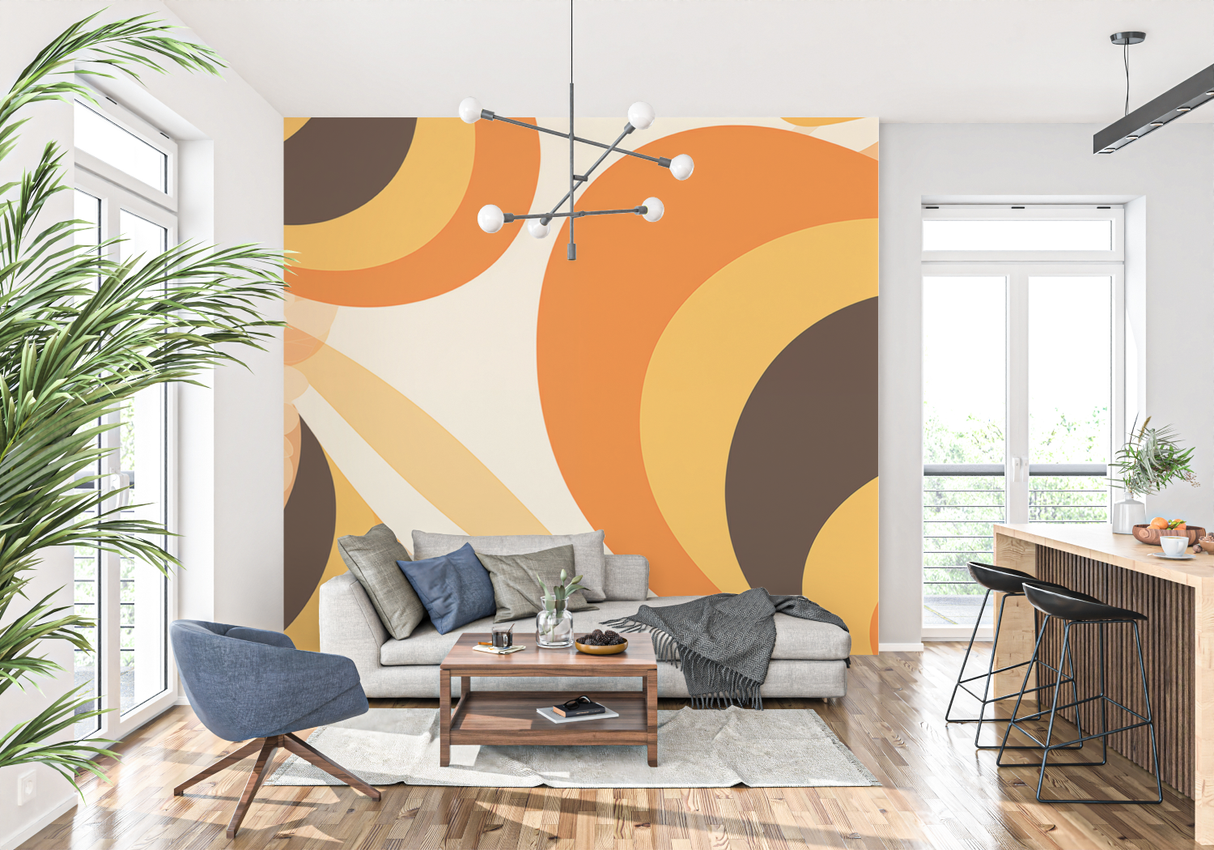 Retro Mural Wallpaper | 70s Orange Geometric Circles