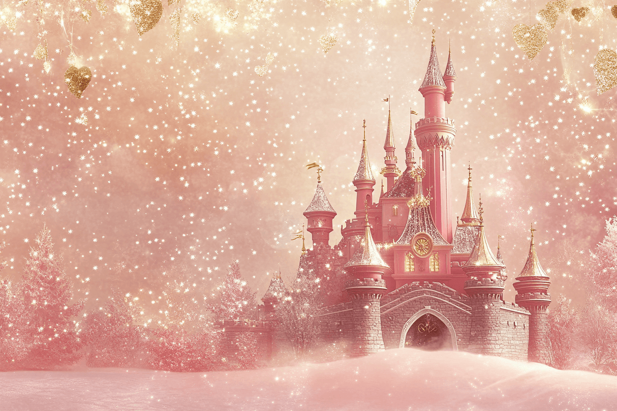 Princess Castle Mural Wallpaper | Magical Pink and Gold Design