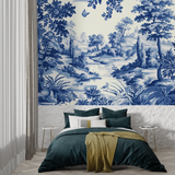 Toile de Jouy Mural Wallpaper | Blue and White Pastoral Scene